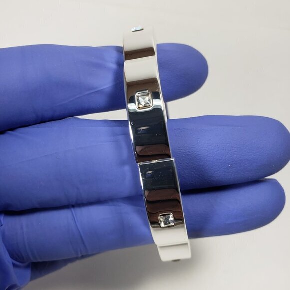 Sparkling Crystal Chunky Bangle Bracelet in Polished Silver Tone for Women - Picture 5 of 5